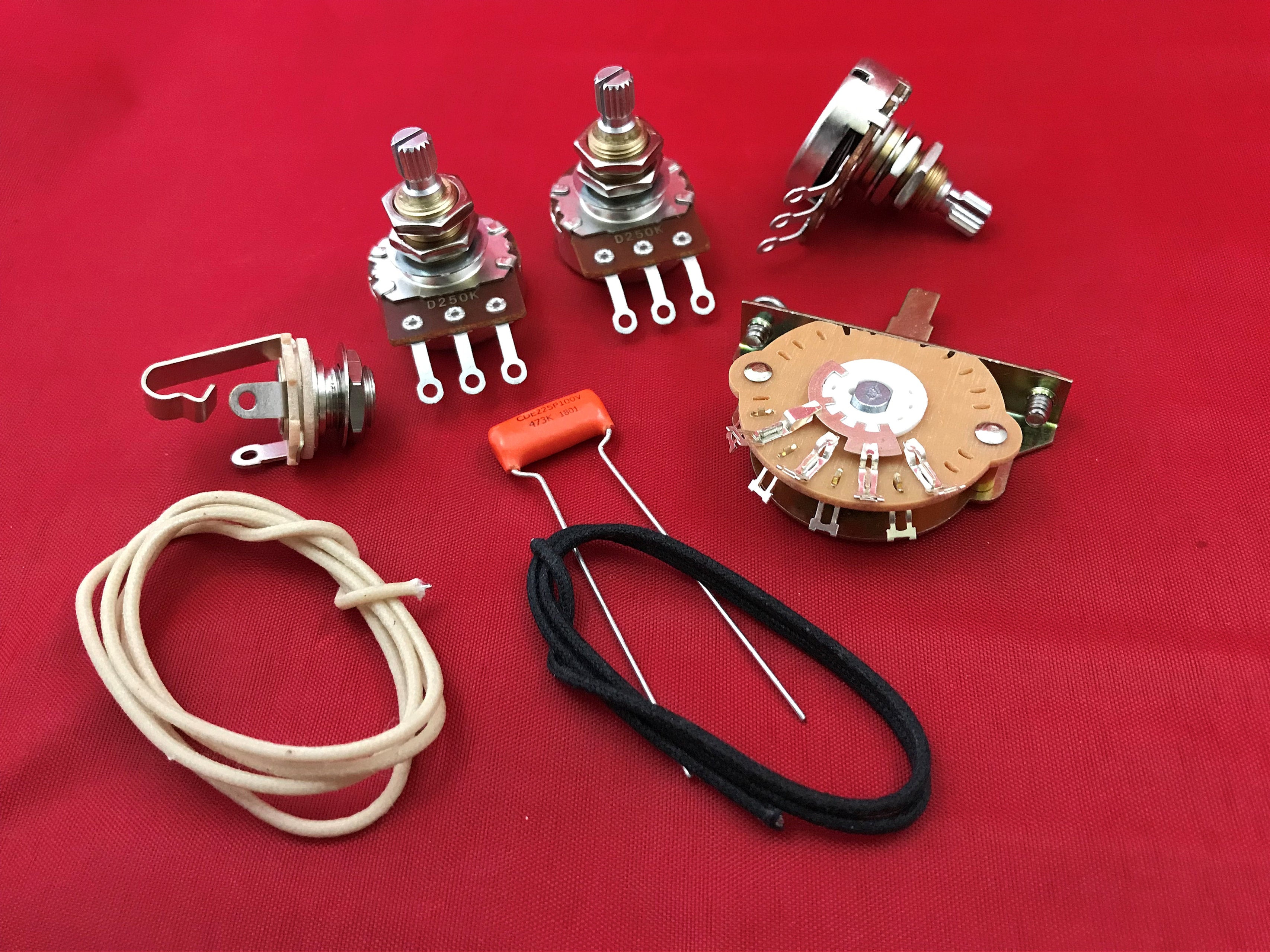 Stratocaster fender upgrade wiring kit with orange drop tone cap tone